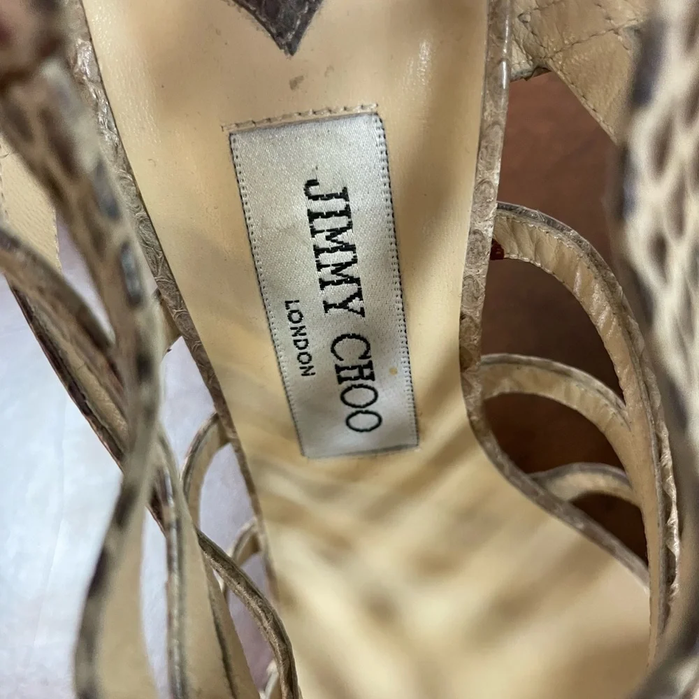 JIMMY CHOO 'Glenys' Platform Iridescent Snakeskin Cage‎ Sandals Size 39 $1295